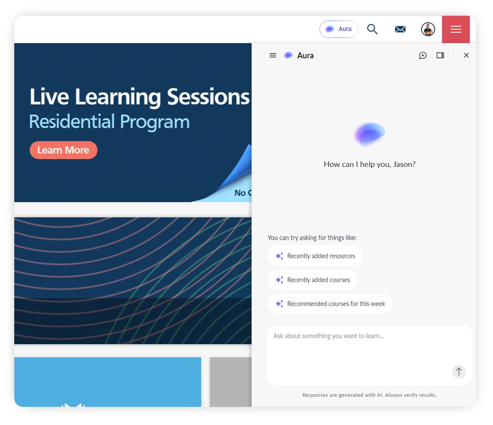 Absorb Aura AI learning assistant interface